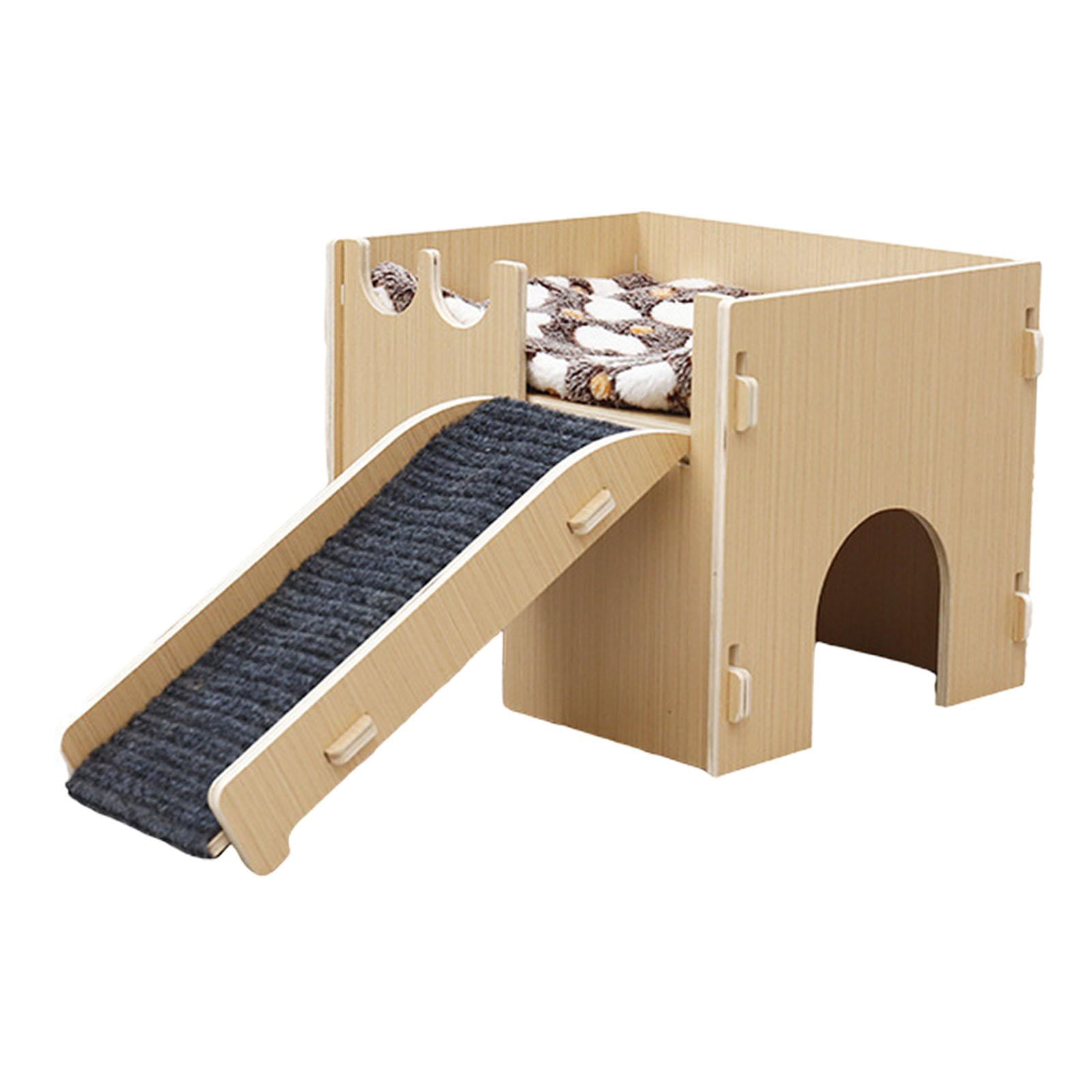 Bvdfgk Hamster House Wooden Guinea Pig Hideout Wood Cabin Bunny Playhouse Habitat Decor