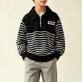 thumbnail image 3 of Iyufng Half Zip Striped Sweatshirts for Boys Ribbed Cuff Relaxed Fit Daily School Long Sleeve Kids Collared Pullover, 3 of 8