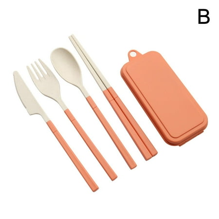 

Wheat Straw Spoon Fork Travel Dinnerware Set Cutlery Utensil Set Box L3I7