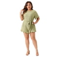 thumbnail image 3 of DARING DIVA Women's Plus Short Sleeve Ruffle Front Tie Short Jumpsuits 2X Grass Green, 3 of 6