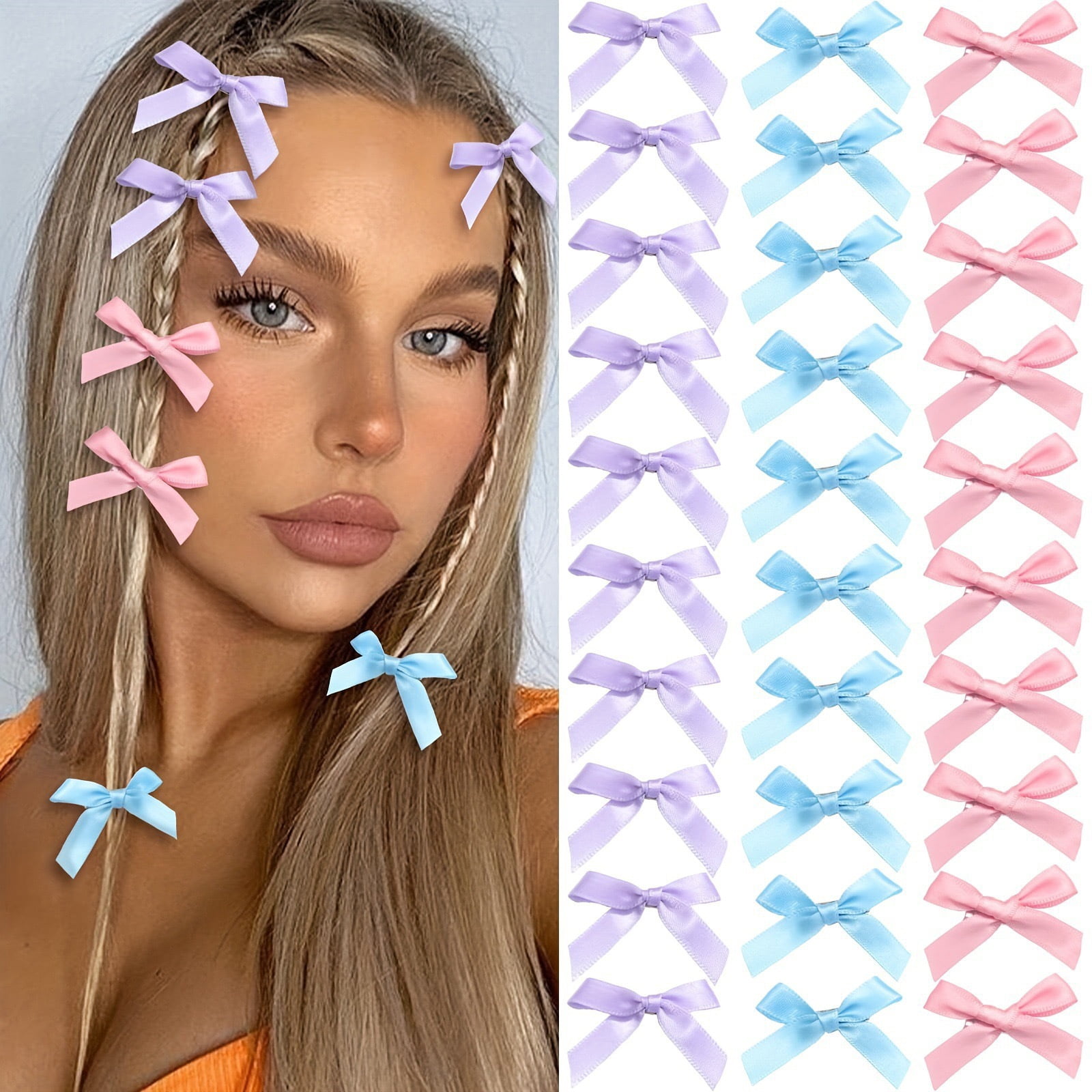 30 Pcs Mini Hair Bows Clips, 1.57" Small Satin Bow Hair Clips for Girls Women, Cute Ribbon Bow Hair Barrettes for Hair Styling