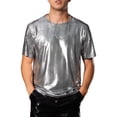 thumbnail image 1 of Camiseta de fiesta disco de manga corta para hombres con estampado animal metálico INSPIRE CHIC XL Plata, 1 of 6