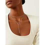 Silvora Silver Lariat Necklaces for Women Trendy Drop Bar Pendant Y-Necklaces Adjustable Long Chain Elegant Jewelry Gifts for Granddaughter Sister Christmas
