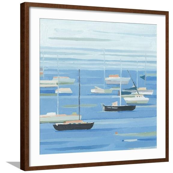 Art.com Summer Regatta II Art Print by Emma Scarvey, Brown Frame Wall Art, 29" x 29"