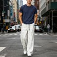 thumbnail image 6 of Elvqul Mens Pants Big and Tall Mens Elastic Waist Joggers Drawstring Outdoor Pants with Pockets Sports Casual Loose Printed, 6 of 9
