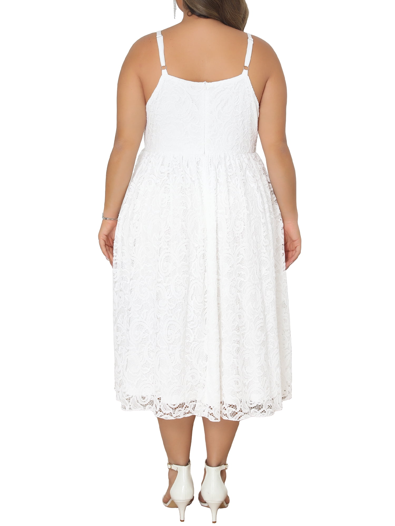 DARING DIVA Women's Plus Lace Floral Overlay Dress for Evening Gowns 2X White