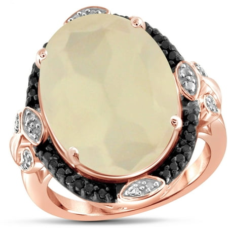 JewelersClub 11 Carat T.G.W. Moonstone and Black and White Diamond Accent Rose Gold over Silver Ring