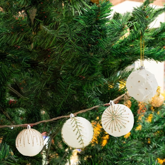 Deeceymbur 4 Pcs Gold White Antique Christmas Balls Elegant Tree Hanging Decor Ornaments Set 3.14Inch