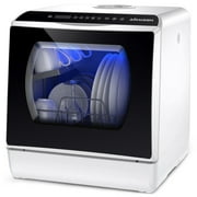 AIRMSEN Lave-Vaisselle de Comptoir Portable, Mini Lave-Vaisselle Compact avec Réservoir d'Eau Intégré de 5L et Tuyau d'Entrée, 5 Programmes, Blanc/Noir