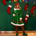 thumbnail image 4 of Women's Christmas Elf Costume Santa's Helper Costume Cute Doll Collar Dress with Stockings, Belt, Hat, Boots for Holiday Cosplay Party, 4 of 8