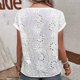 thumbnail image 5 of Usted Es Más Que una Camisa de Puntuación de Prueba Bordada Cuello Redondo Encaje Camisa de Manga Corta, Poliéster Casual Top para las Mujeres, Lavado de Manos, 5 of 7