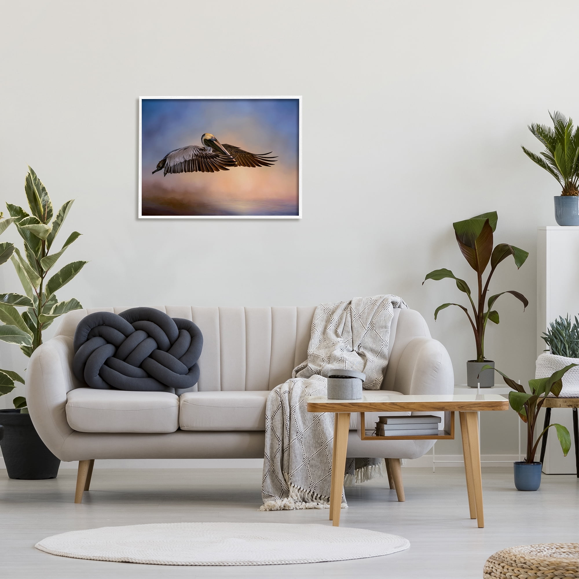 Stupell Industries Graceful Flyer Pelican Portrait Animals & Insects Photography White Framed Art Print Wall Art, 30 x 24