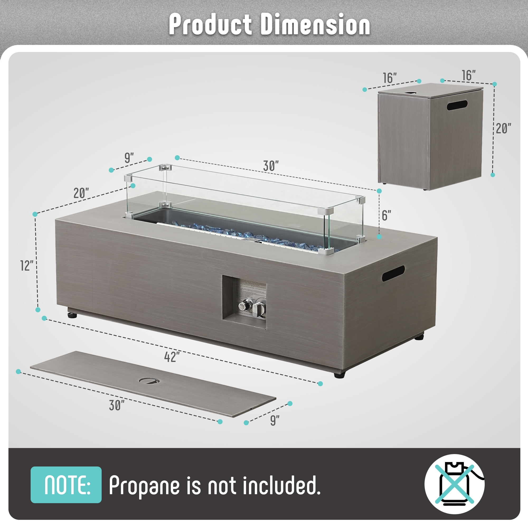 42" Propane Fire Pit Table Set with Tank Holder, CSA Certifed 50,000 BTU Outdoor Firepit Table, Wind Guard & Glass Stones