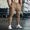 thumbnail image 2 of BiZtdJrK Mens Fall Jogger Sweatpants Elastic Hem High Waist Solid Sweatpant Drawstring Loose Fit Casual Trousers with Pockets Khaki L, 2 of 7