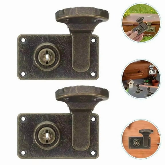 Bronze Lock Luggage Lock Wooden Box Lock Hasp Antique Lock with Key Pack of 2 (2.9" x 1.6")