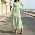 thumbnail image 4 of TFEOQRY Womens Maxi Dress Crew Neck Long Sleeve Ruched Bodycon Slim Flowy Hem Formal Party Long Dresses, 4 of 9