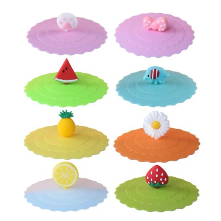 

Silicone Cup Lid | Reusable Silicone Cup Cover Set of 8 | Cute Fruit Animal Pattern Silicone Cup Lid Dustproof Lid for Cups Covers for Coffee Beer Mug Drinking Glasses
