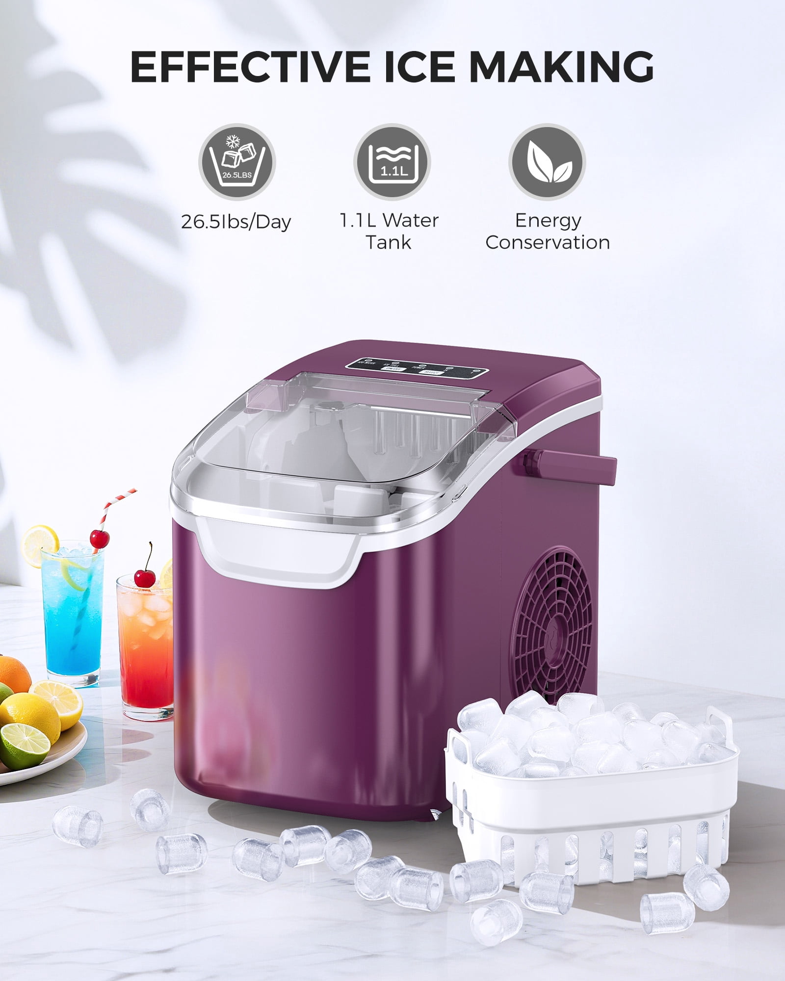 CRZOE Ice Maker Machine For Countertop, Portable Ice Maker Machine With Handel, Self-Cleaning Ice Maker, 26Lbs/24H, 9 Ice Cubes Ready In 8 Mins, For Home/Office/Kitchen