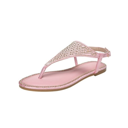 

Daeful Womens Flat Sandals Buckle Thong Sandal Summer Flip Flops Beach Lightweight T-Strap Clip Toe Flats Shoe Pink 8.5