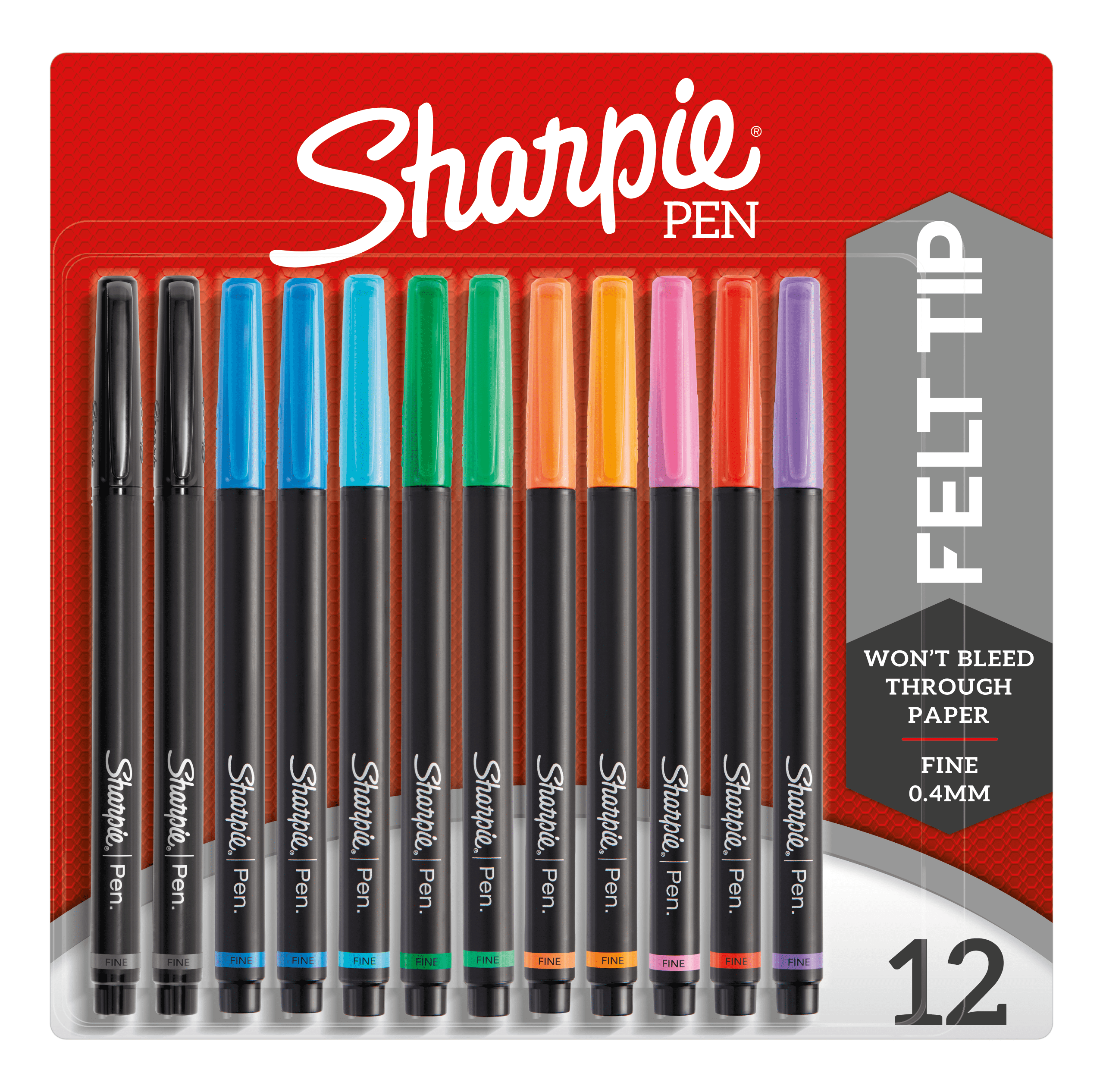 Sharpie Pens, Felt Tip Pens, Fine Point (0.4mm), Assorted Colors, 12 Count