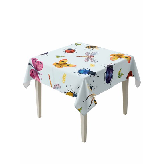 Cute Butterfly Dragonfly Suqare Tablecloth - 60 x 60 Inch, Farmhouse Botanical Floral Blue Waterproof & StainResistant Tablecloth, Washable Oil-proof Table Cover for Dining/Party/Wedding/Buffet