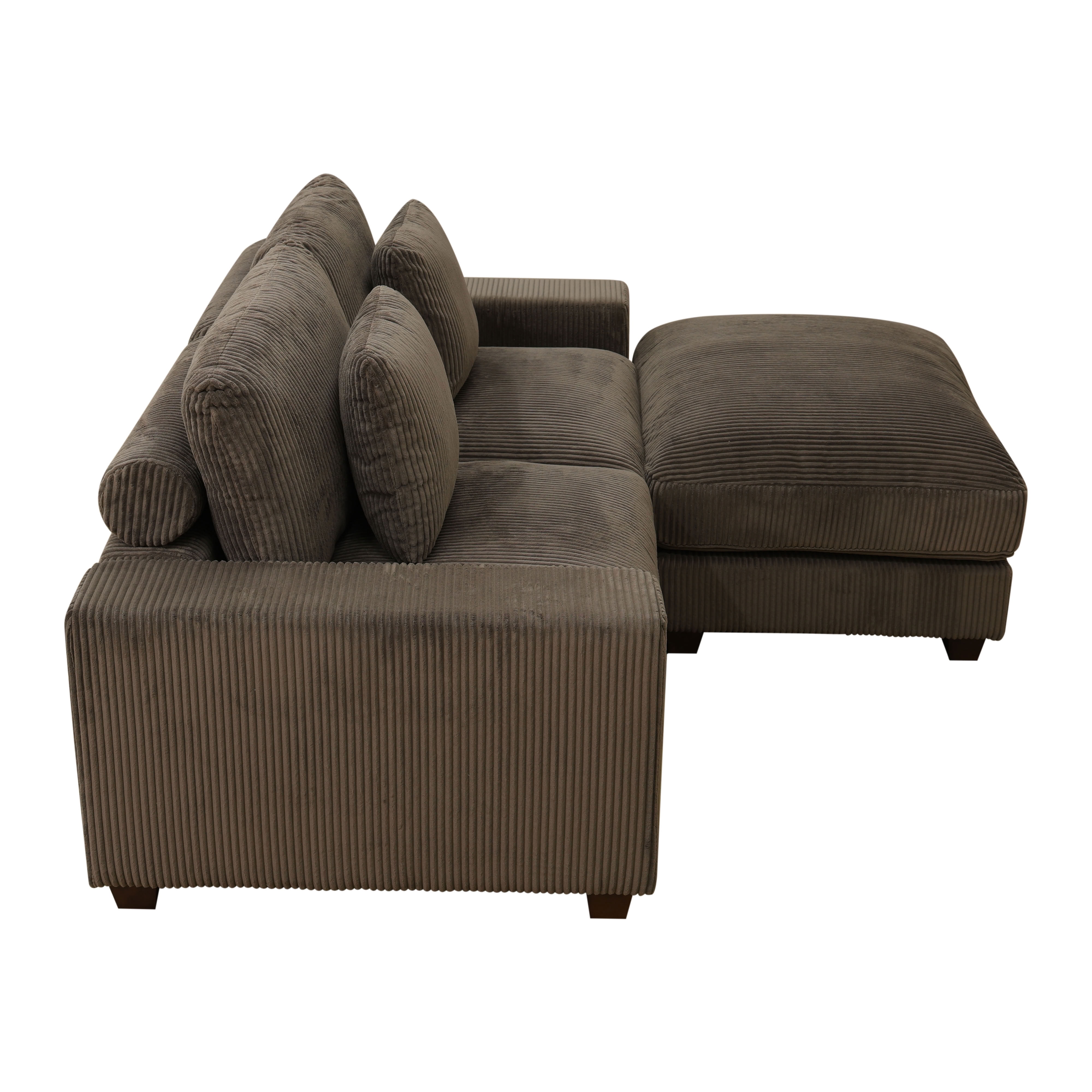 MAYEERTY Modular L-Shaped Sectional Sofa Set, Upholstered Couch with Ottoman & Anti-Insect Solid Wood Frame, for Living Room Family Room Apartment, Brown