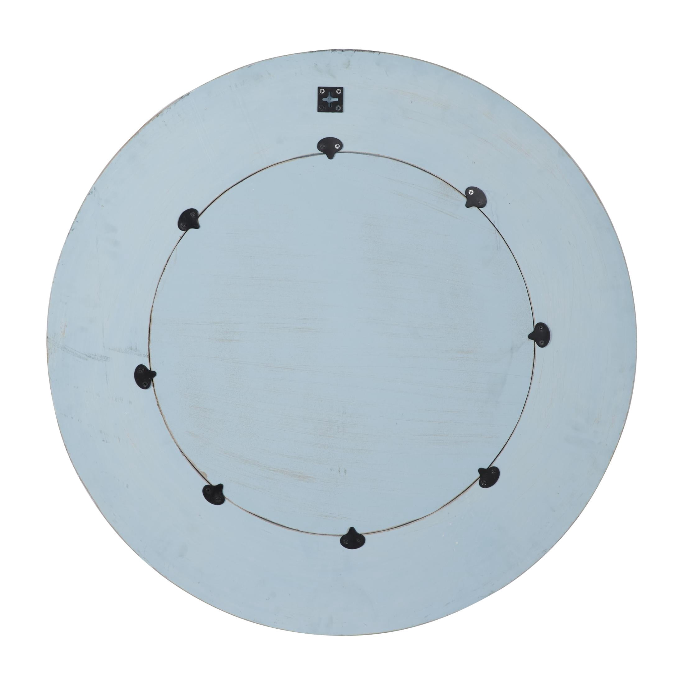 DecMode 36" x 36" Blue Distressed Carved Floral Wall Mirror with Gold and Beige Accents