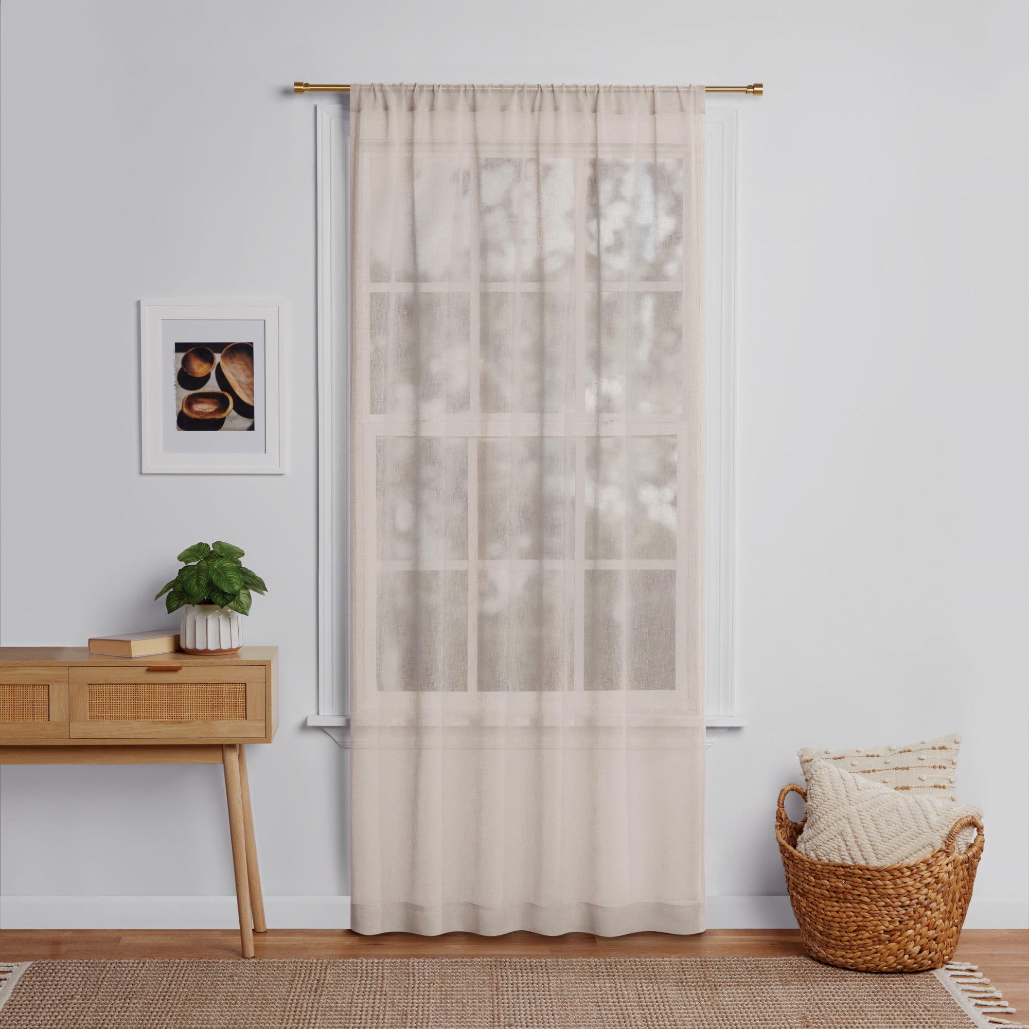 Mainstays Bel Air Indoor Curtain Single Panel, Pole Top, Papyrus Beige, Polyester, 50"W x 84'L, Adult