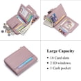 thumbnail image 5 of Genuine Leather Wallets for Women RFID Blocking Bifold with Zipper Pocket, 2 ID Windows, 18 Card Slots, Purple, 5 of 7
