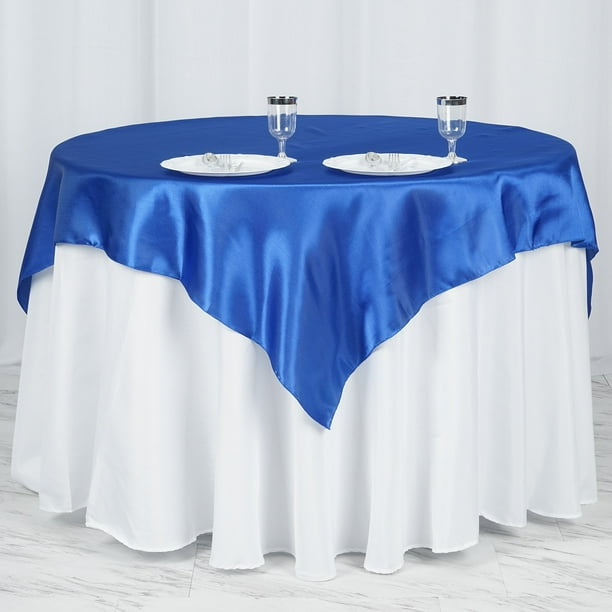 Efavormart 60 Satin Square Tablecloth Overlay For Wedding Catering Party Table Decorations Royal Blue Cover Com Efavormart 60 Satin Square Tablecloth, Royal Blue And White Table Settings