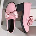 thumbnail image 4 of KEGIRLOM Women's Fashionable Casual Loafers All-Season Leather Shoes Solid Color Bow Round Toe Thick Sole Heel Mid-Heel Flats Pink 7, 4 of 9