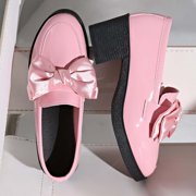 Womens Platform Shoes Chunky Mary Jane Heels Bow Court Shoes Pink 8.5