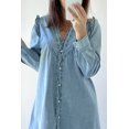 thumbnail image 4 of I AM A FASHION JUNKY Myosotis Ruffled V Neck Buttoned Shift Denim Dress (Myosotis, M, 95%Cotton+5%Polyester), 4 of 8