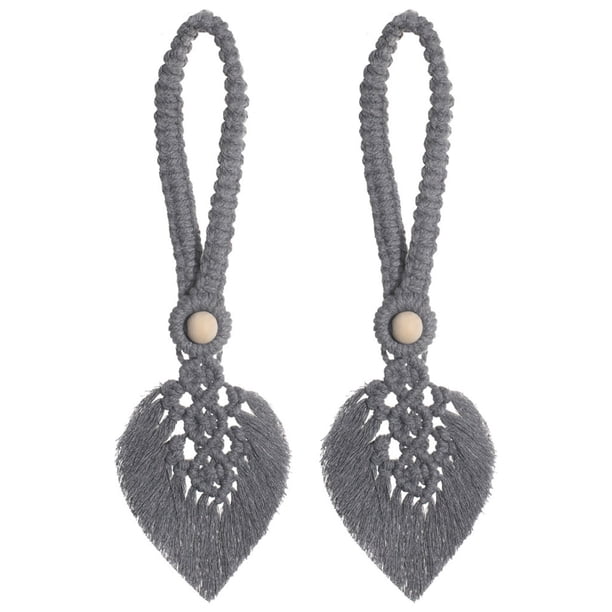 Cuerda de corbata de cortina Sunnimix Boho Hoja Tejido Borla Gris