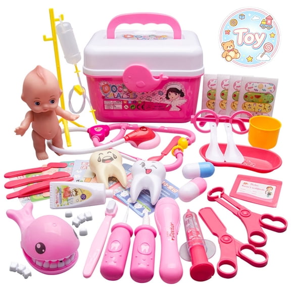 Pretend Play Toys, Dentist Medical Kit with Portable Storage Case, Rich Simulation Dental Tools, Educational Hygiene Playset, Christmas Birthday Gifts, Toys for Toddler Baby Kids Boys Girls, Age 3 