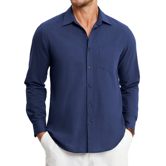 Mens Linen Shirt Long Sleeve Button Down Shirts Casual Lightweight Shirts Cotton Linen Breathable