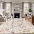 thumbnail image 3 of Spring Flowers Area&nbsp;Rug 6x9ft Watercolor Blue Dragonfly Pink Floral Leaf Linen Texture Non-Slip&nbsp;Washable Square&nbsp;Rugs Soft Felt Indoor Floor Mat for Bedroom Kitchen Living Room Bathroom, 3 of 9