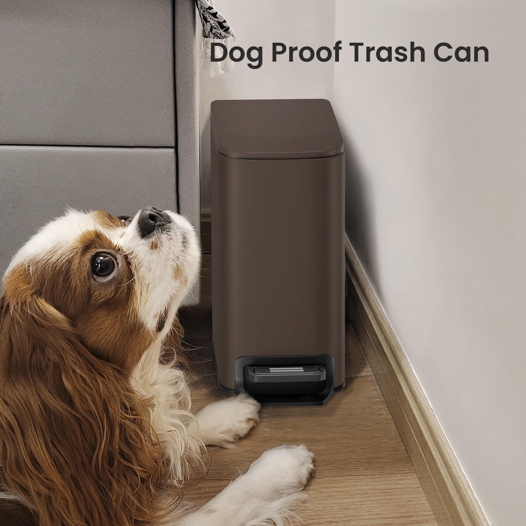Cesun 1.6 Gallon Small Bathroom Trash Can, Stainless Steel Garbage Bin with Lid, Brown