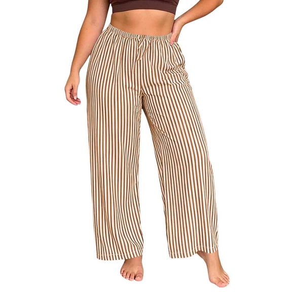Women's Striped Pajama Pants High Waist Elastic Wide Leg Pants Comfy Soft Loose Fit Lounge Bottoms Casual Relaxed Sleepwear Fall Winter Long Pants