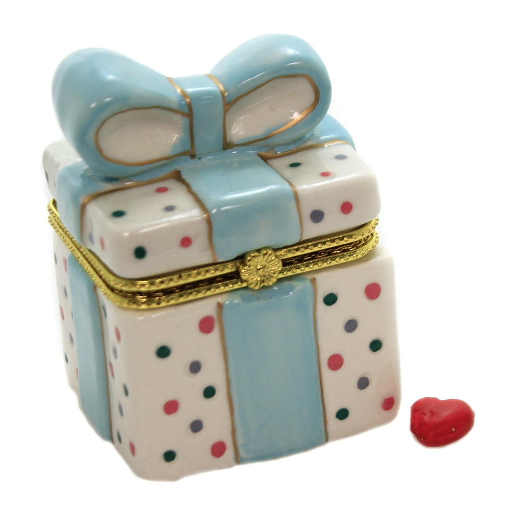 Hinged Trinket Box Hinged Trinket Box GIFT BOX WITH RIBBON Porcelain Present Bow Heart Eb1382