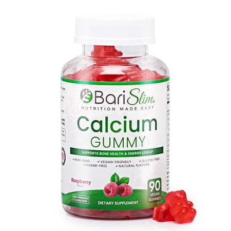 BariSlim Calcium Gummies with Vitamin D3 & Magnesium for Bone Health, Raspberry Flavor, 90 Count