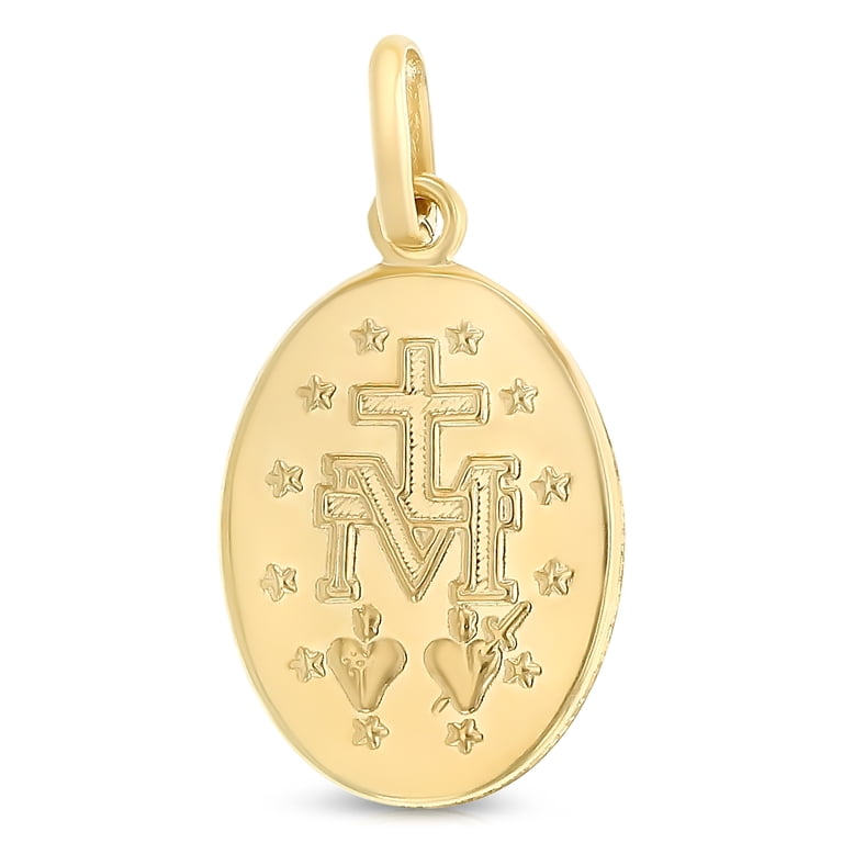 14 Karat 14K Yellow Gold Medal Of Miraculous Virgin Mary With Diamonds ...