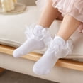 thumbnail image 3 of Textilo Girls Ruffle Socks Lace Frilly Dress Socks | Turn Cuff Tutu Socks Soft Fancy Pageant Princess Socks for Little Girl Halloween Pageant Church School Outfit,White XS(1-2Years), 3 of 6