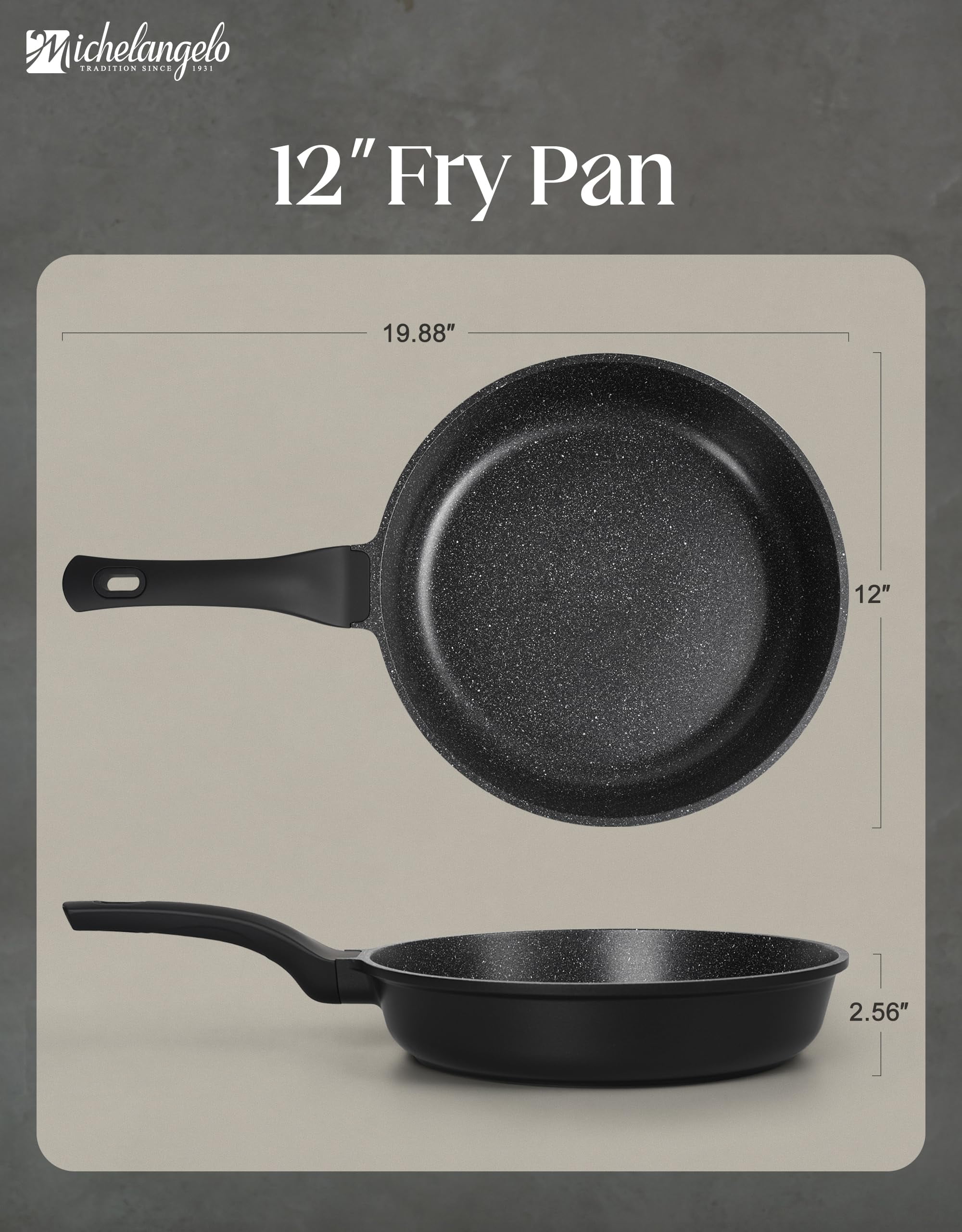 MICHELANGELO Frying Pans Nonstick - Large Non Stick Frying Pan 12 Inch | Ease of Cleaning, All Stovetops Compatible, Built to Last, Stay-Cool Handle