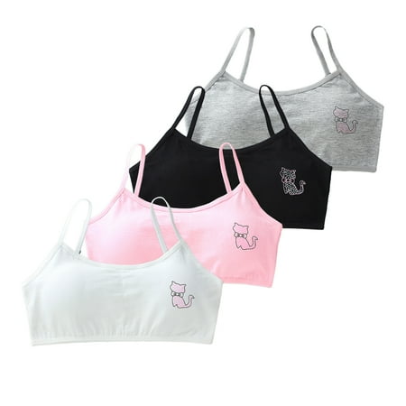 4 Pack Big Girls Bra Comfort Flex Girls Thin Cotton Breathable Padded Little Girls Bras Sports Bra for Teens 10-16