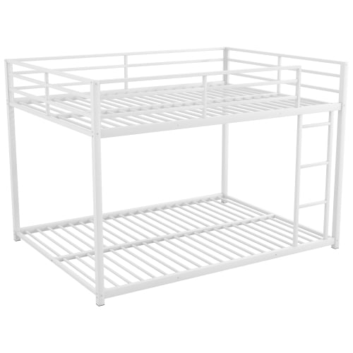 Dtwnek Bunk Bed with Ladder, Full over Full Metal Bunk Bed for Living Room, Bedroom, White