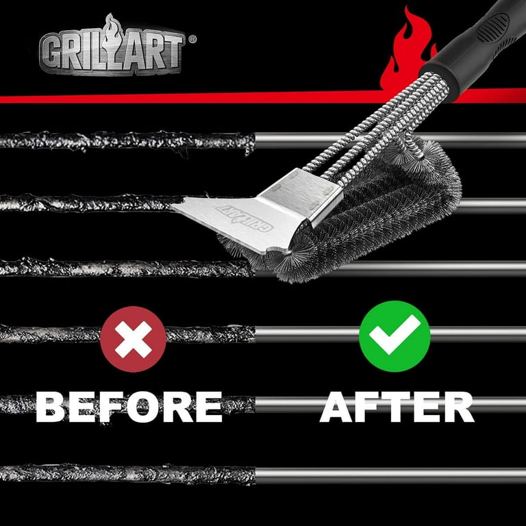 Grillart Grill Brush and Scraper, Extra Strong BBQ Cleaner Accessories, Safe Wire Bristles 18 Barbecue Triple Scrubbers Cleaning Brush for GAS