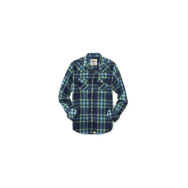 Aeropostale - Camisa abotonada con doble bolsillo para hombre, azul, grande
