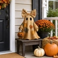 thumbnail image 5 of Lighted Vintage Patchwork Ghost, 26 Inch Light Up Ghost with Pumpkin Lantern Halloween Decor, Glowing Light Up Ornaments Halloween Lamp, Rustic Fall Figurine for Mantel Shelf Entryway Porch, 5 of 6