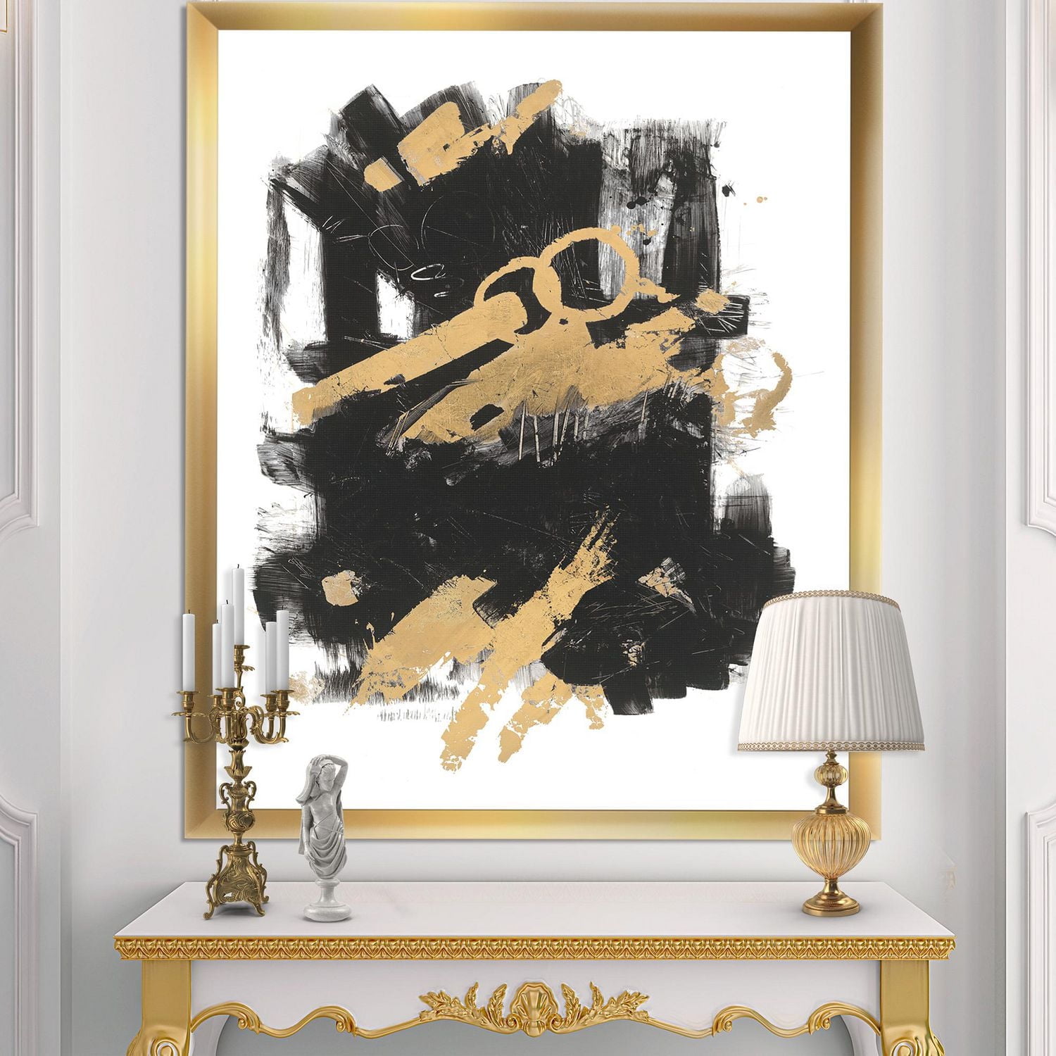 Designart Gold and Black drift I Framed Wall Art